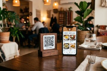 dijital restoran menüsü karekod standı ve akıllı telefon arayüzü